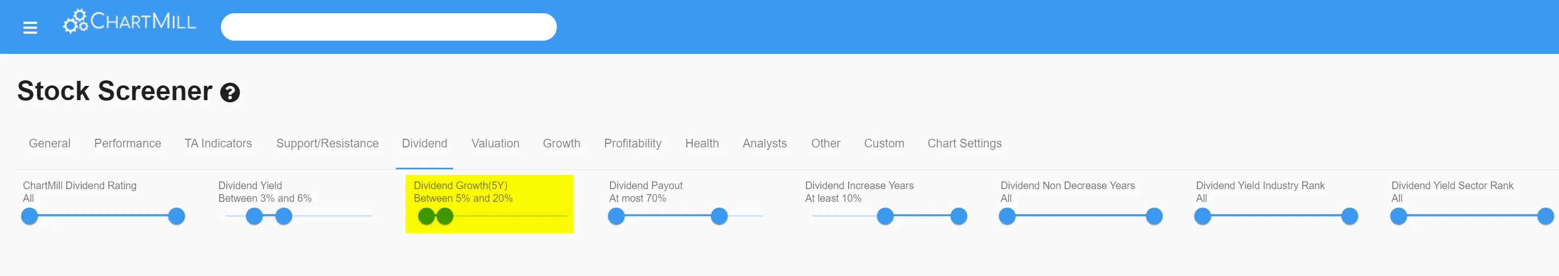 dividend growth rate filter