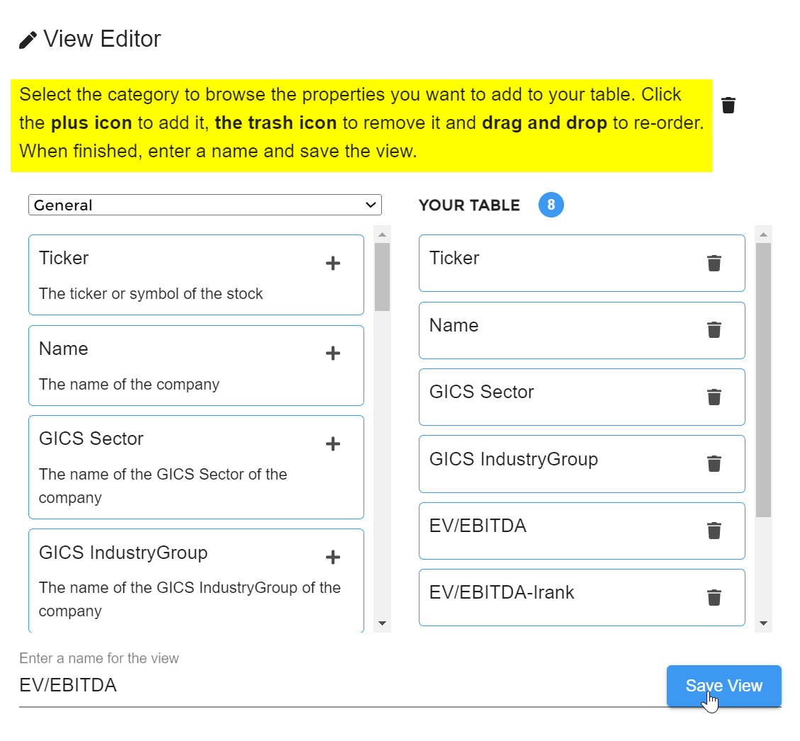 EV/EBITDA custom view 3