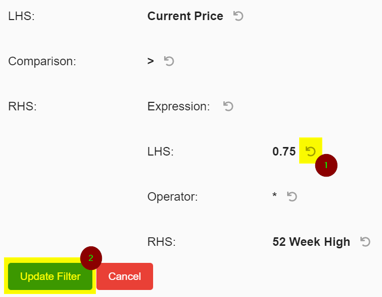 changing custom filters in ChartMill