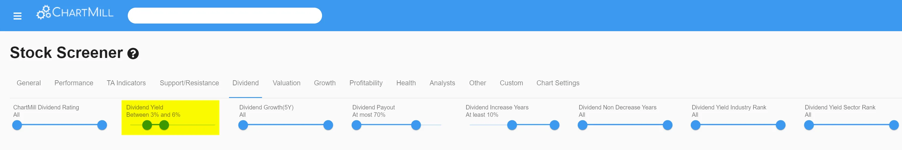 Dividend Yield Filter