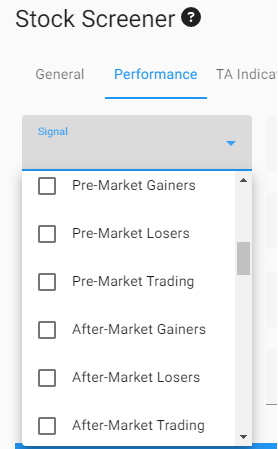 extended hours stock screener settings