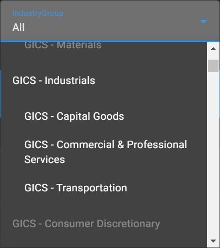 chartmill sectors and industries screening filters