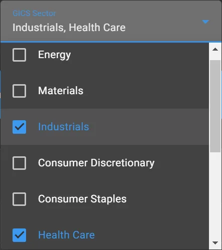 chartmill sectors and industries screening filters