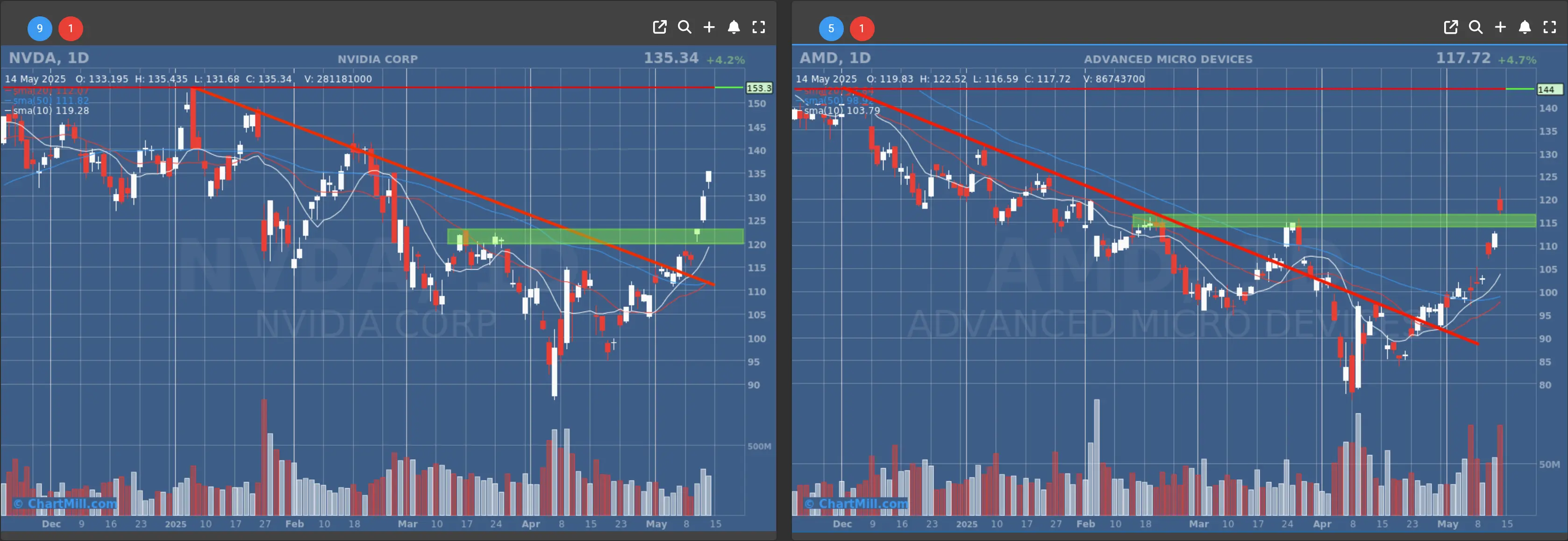 NVDA AMD daily chart